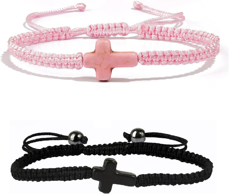 Adjustable Handmade Cross Braided Rope Bracelet for Christian Colorful Matching Couple Charm Jewelry Inspirational Religious Woven Bracelet Birthday Easter Thanksgiving Christmas Gifts